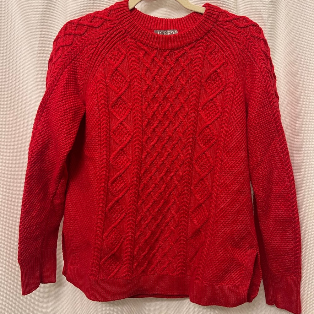 J. Crew cable knit red pullover sweater